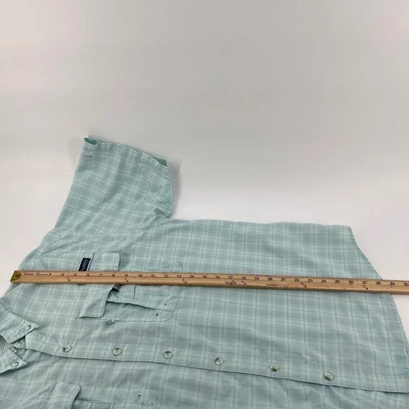 Columbia Super Bahama Plaid Short Sleeve Fishing Shirt Men's M Light Blue - Picture 8 of 9
